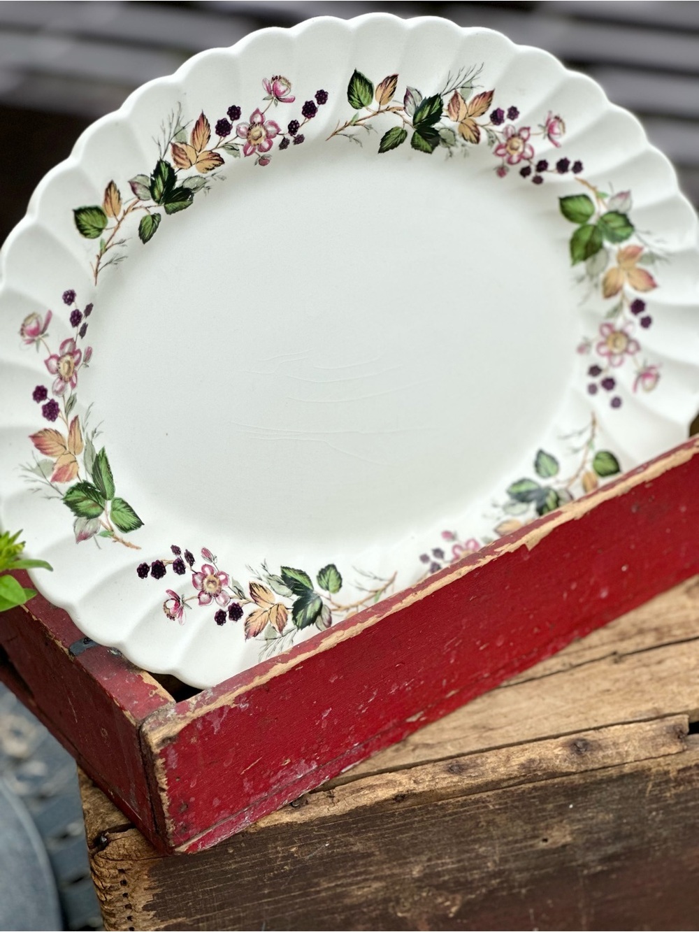Vintage Myott Hedgerow Oval Serving Platter Staffordshire England 12 inch